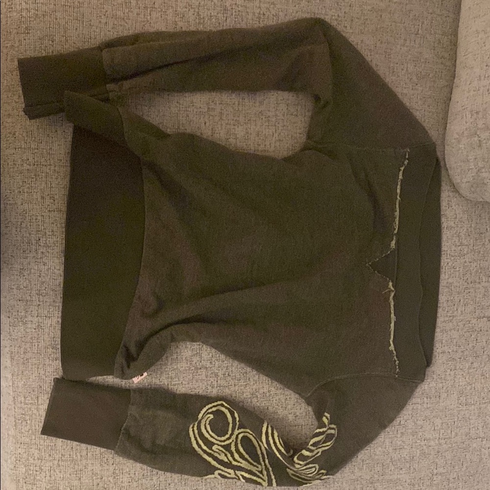 Olive Green Sweatshirt with Embroidered Sleeve